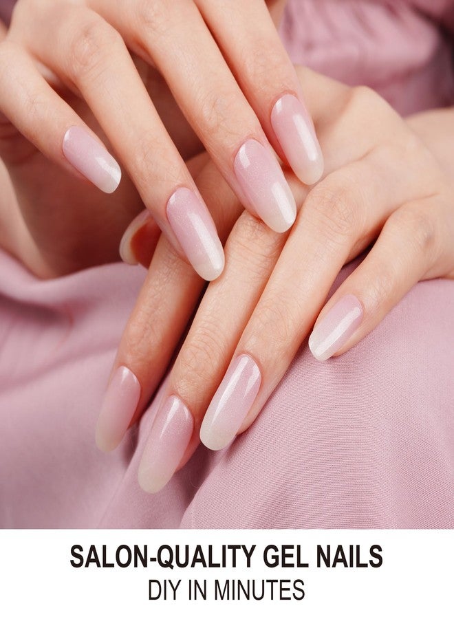 DANNI & TONI Semi Cured Gel Nail Strips Pink White Ombre (Cloud Halo) Shimmer Translucent Gel Nail Wraps 28 Stickers - Image 2